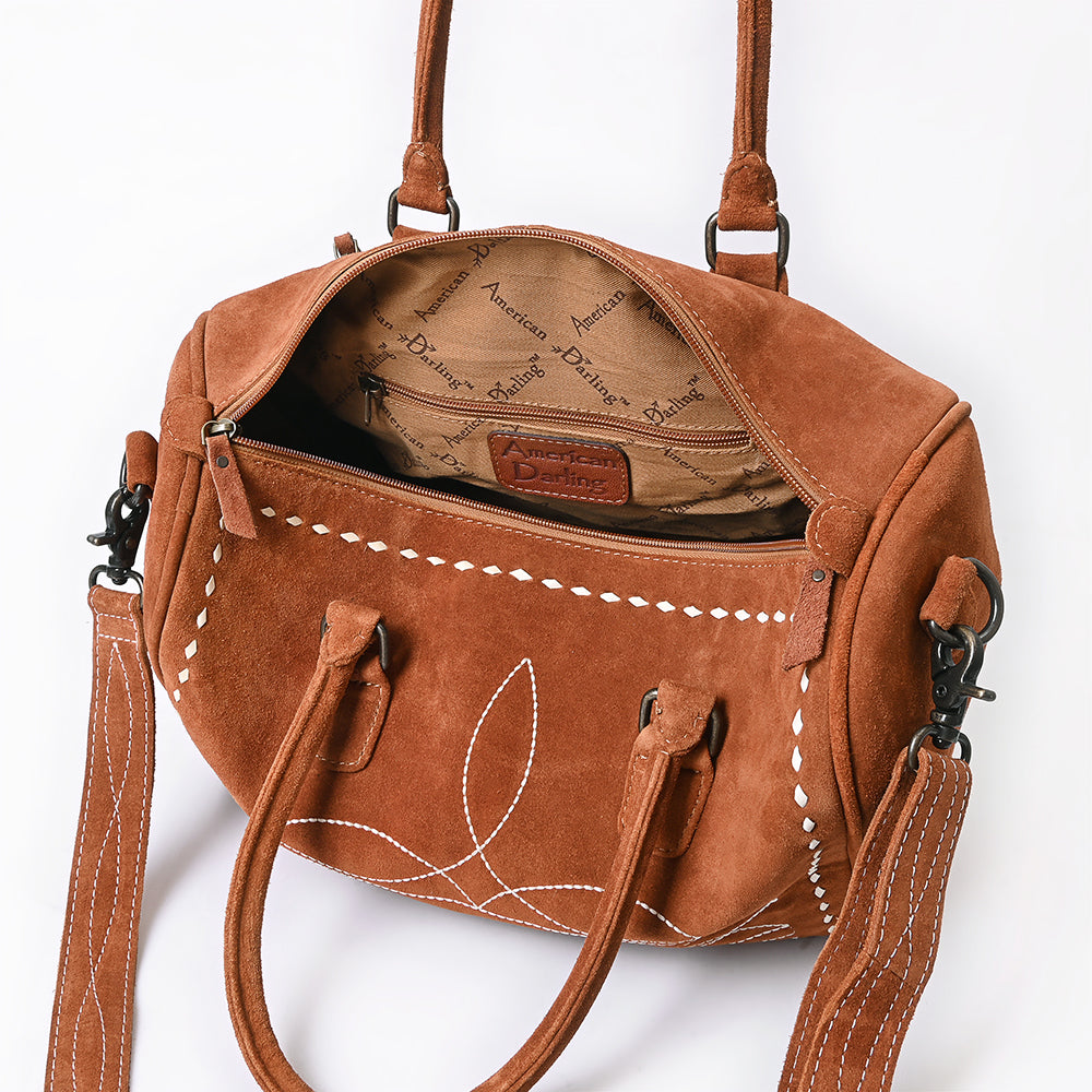 ADBG1585 Genuine suede Embroidered Duffel Handbag - Western Weekender with Top Handles & Shoulder Strap
