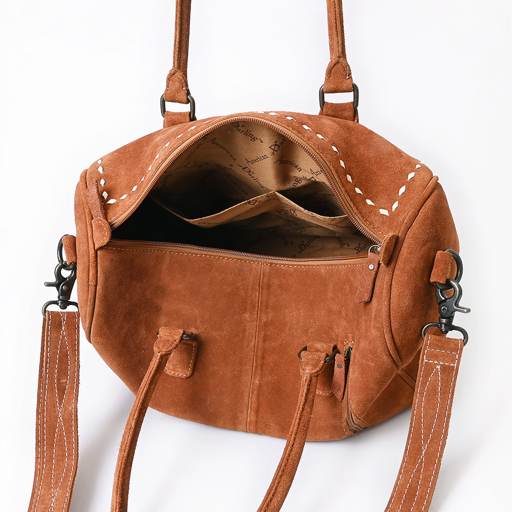ADBG1585 Genuine suede Embroidered Duffel Handbag - Western Weekender with Top Handles & Shoulder Strap