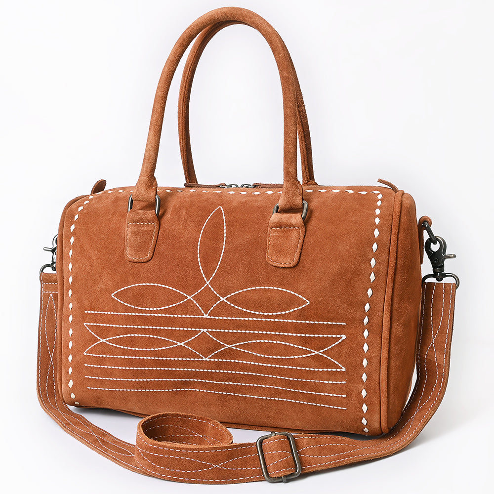 ADBG1585 Genuine suede Embroidered Duffel Handbag - Western Weekender with Top Handles & Shoulder Strap