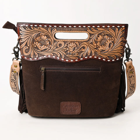 American Darling Hand-Tooled Western Leather Cross Body Bag with Fringe & Carved Detailing