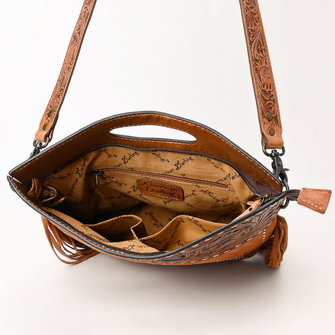 American Darling Hand-Tooled Western Leather Cross Body Bag with Fringe & Carved Detailing