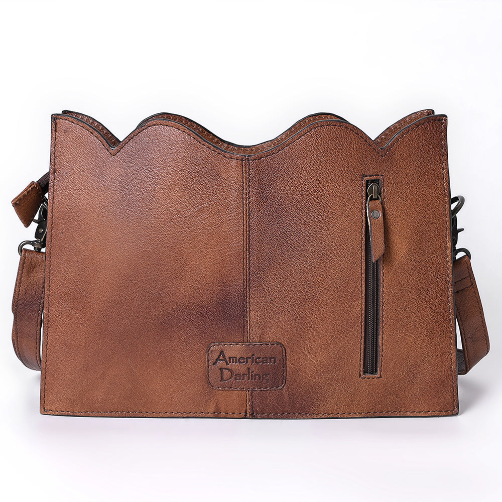 ADBG1586 Turquoise Cowhide & Tooled Leather Western Crossbody - Croc Print & Floral Detail Saddle Bag