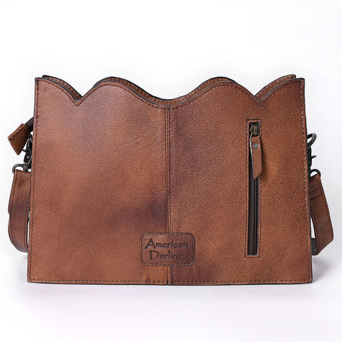 American Darling Hair-On Cowhide Western Leather Cross Body Bag with Tooled Floral Detailing