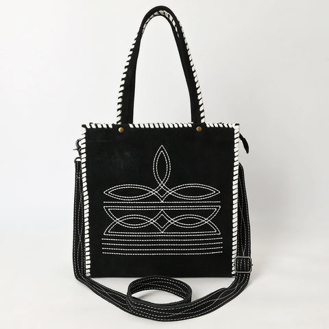 American Darling Western Genuine Suede Leather Tote Bag with Braided Trim & Detailed Boot Stitching