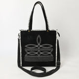 ADBG1590 Black Suede Embroidered Tote Bag - Western Whipstitch Shoulder & Crossbody Purse
