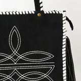 ADBG1590 Black Suede Embroidered Tote Bag - Western Whipstitch Shoulder & Crossbody Purse