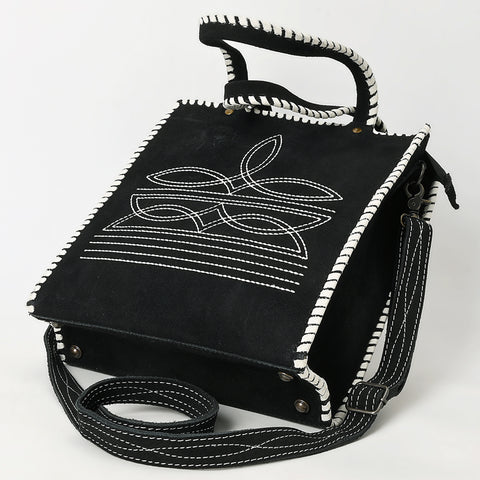 American Darling Western Genuine Suede Leather Tote Bag with Braided Trim & Detailed Boot Stitching