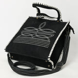 ADBG1590 Black Suede Embroidered Tote Bag - Western Whipstitch Shoulder & Crossbody Purse