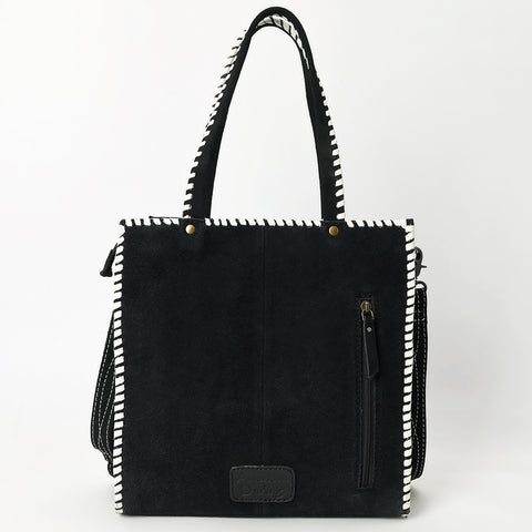 American Darling Western Genuine Suede Leather Tote Bag with Braided Trim & Detailed Boot Stitching