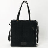 ADBG1590 Black Suede Embroidered Tote Bag - Western Whipstitch Shoulder & Crossbody Purse