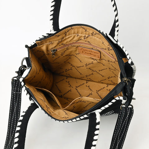 American Darling Western Genuine Suede Leather Tote Bag with Braided Trim & Detailed Boot Stitching