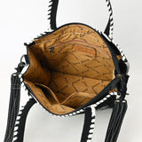 ADBG1590 Black Suede Embroidered Tote Bag - Western Whipstitch Shoulder & Crossbody Purse