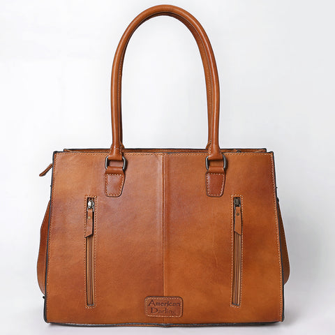 American Darling Hand-Tooled Leather Tote Bag with Western Arrow Carving & Full-Grain Detailing