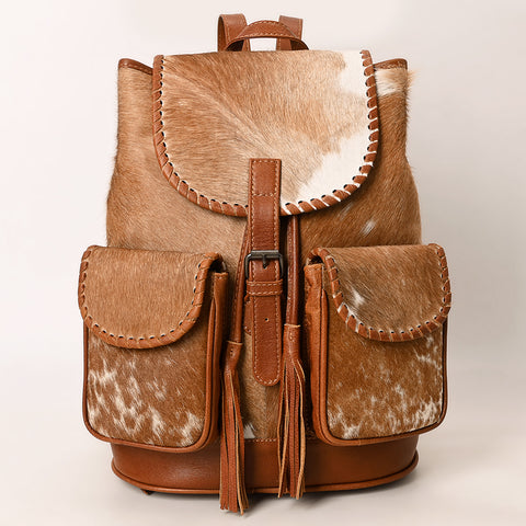 American Darling Western Genuine Leather Backpack Bag with Hair-On Cowhide and Tassel Detailing
