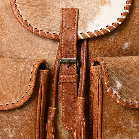 American Darling Western Genuine Leather Backpack Bag with Hair-On Cowhide and Tassel Detailing