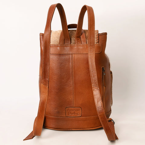 American Darling Western Genuine Leather Backpack Bag with Hair-On Cowhide and Tassel Detailing