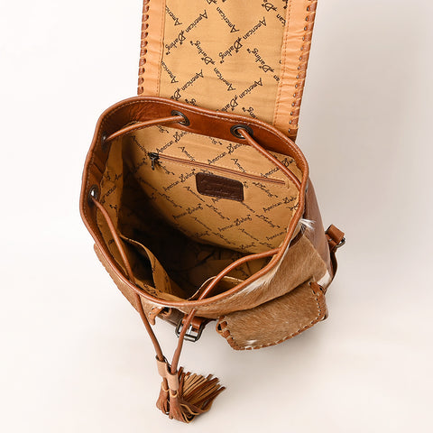 American Darling Western Genuine Leather Backpack Bag with Hair-On Cowhide and Tassel Detailing