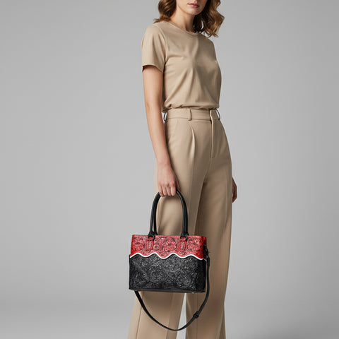 American Darling Hand Tooled Western Leather Tote Bag | Premium Floral Carved Genuine Leather