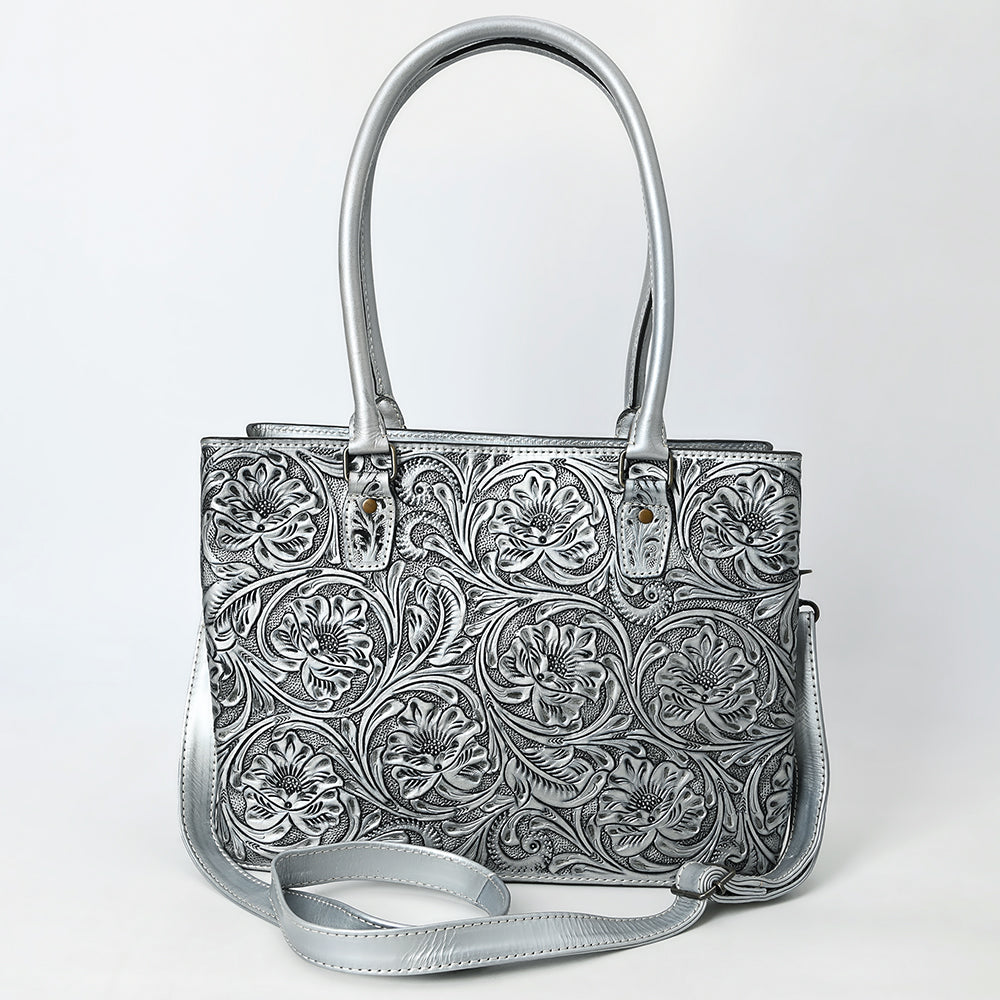 ADBG1539 Hand-Tooled Leather Tote Bag - Elegant Western Floral Statement