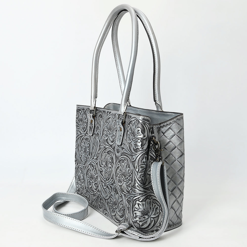 ADBG1539 Hand-Tooled Leather Tote Bag - Elegant Western Floral Statement