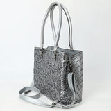 ADBG1539 Hand-Tooled Leather Tote Bag - Elegant Western Floral Statement