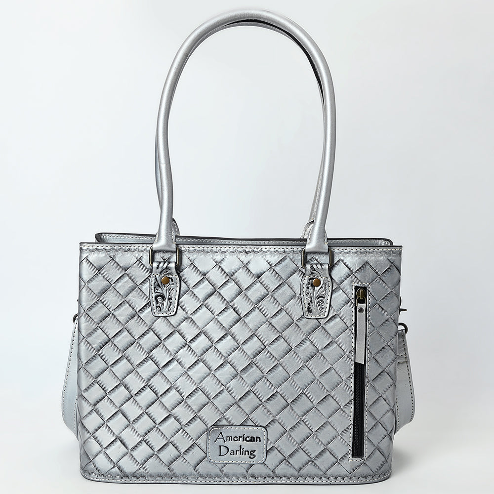 ADBG1539 Hand-Tooled Leather Tote Bag - Elegant Western Floral Statement