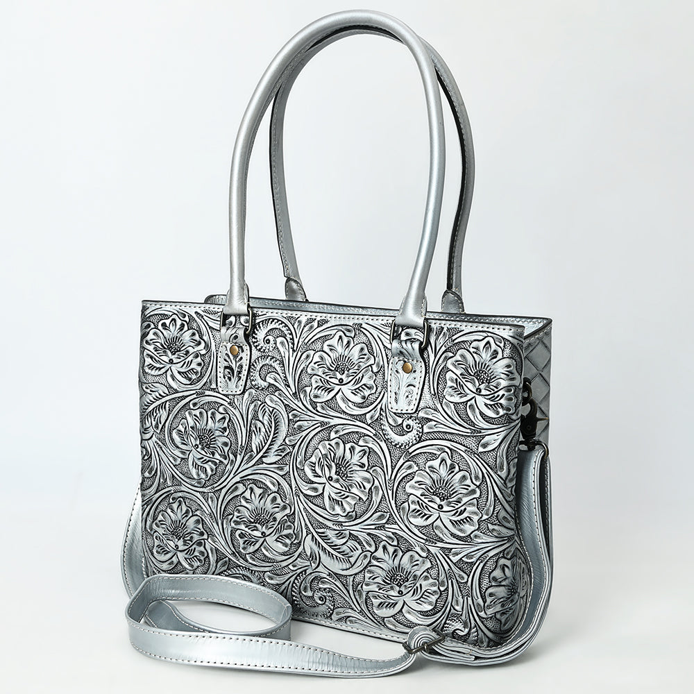 ADBG1539 Hand-Tooled Leather Tote Bag - Elegant Western Floral Statement