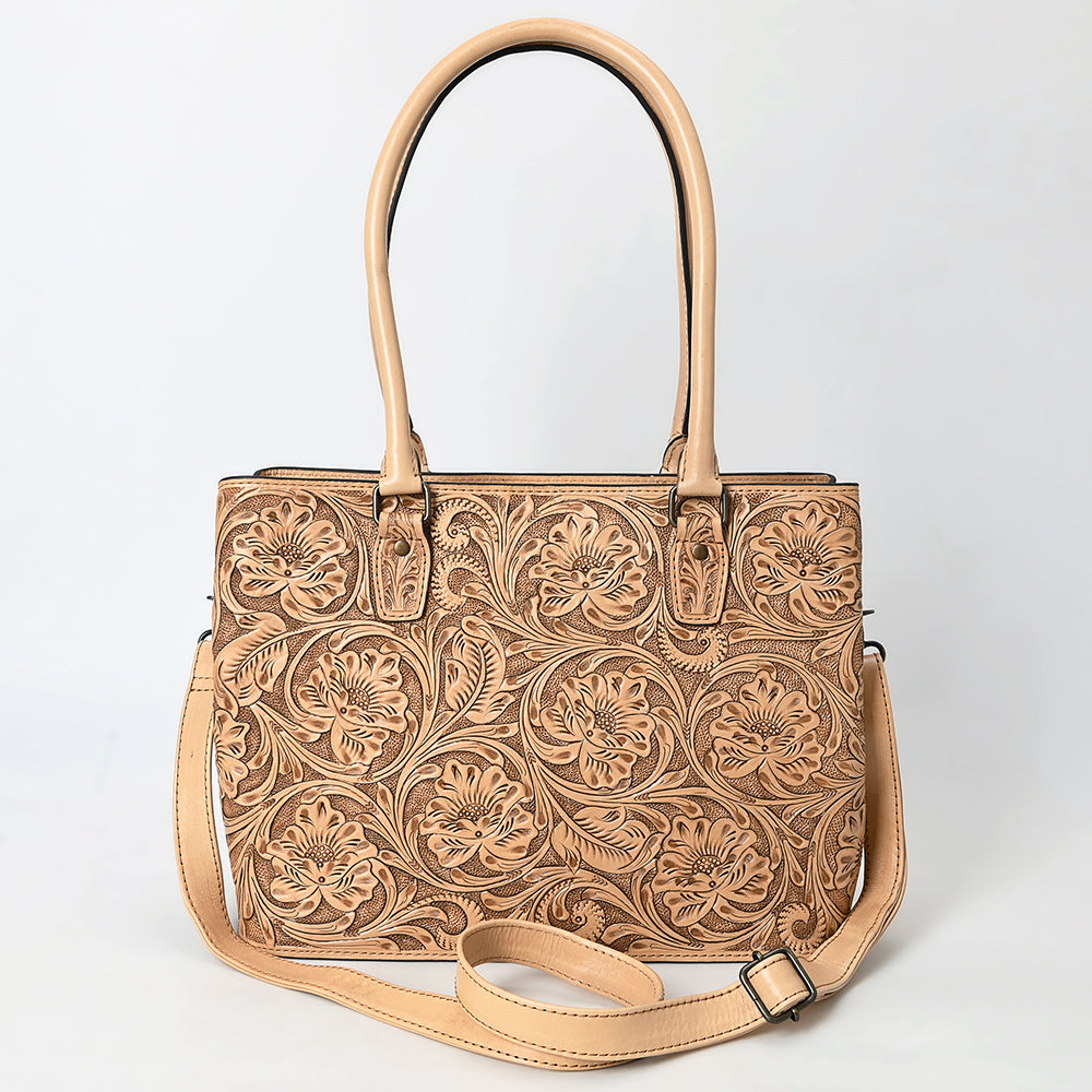 ADBG1539 Hand-Tooled Leather Tote Bag - Elegant Western Floral Statement