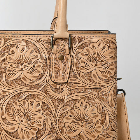 American Darling Western Leather Tote Bag with Hand-Tooled Floral Design & Adjustable Strap ï¿½ Genuine Full-Grain Leather