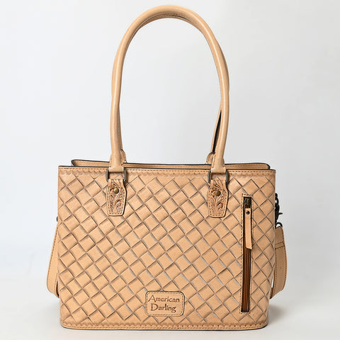 American Darling Western Leather Tote Bag with Hand-Tooled Floral Design & Adjustable Strap ï¿½ Genuine Full-Grain Leather