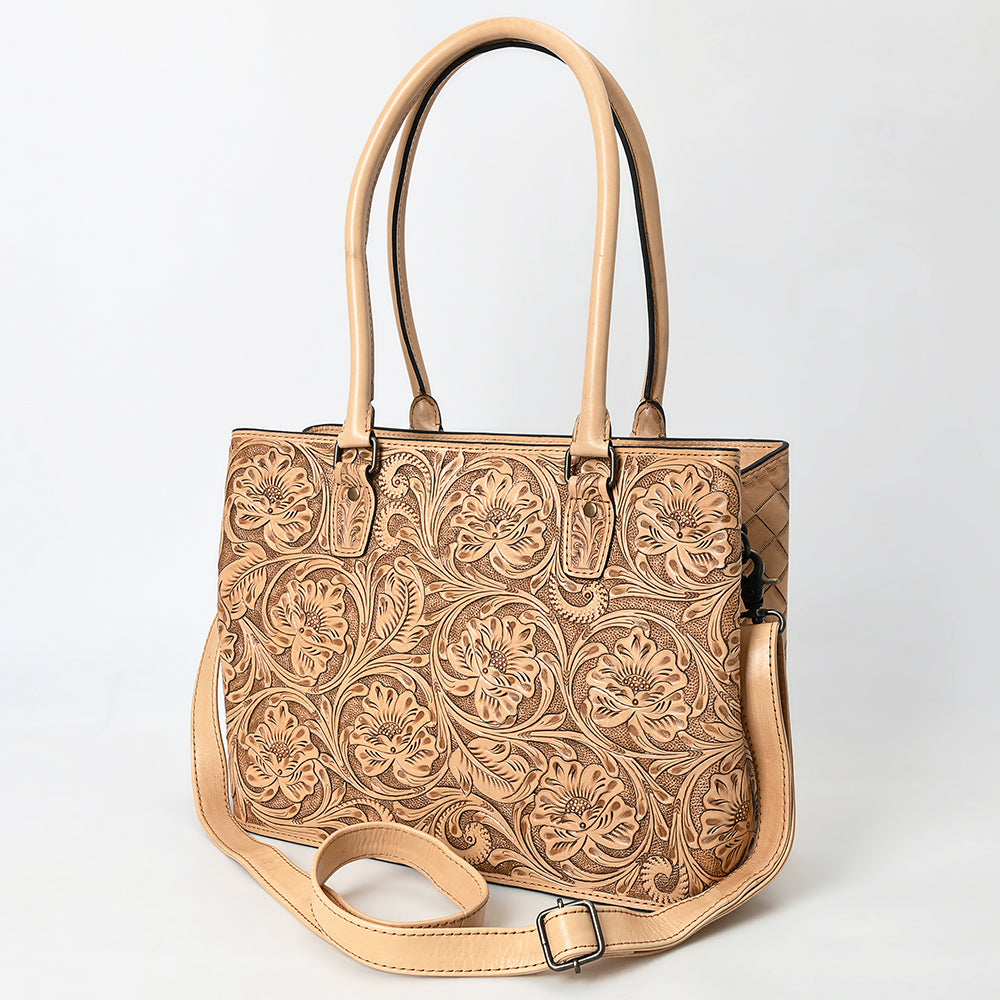 ADBG1539 Hand-Tooled Leather Tote Bag - Elegant Western Floral Statement