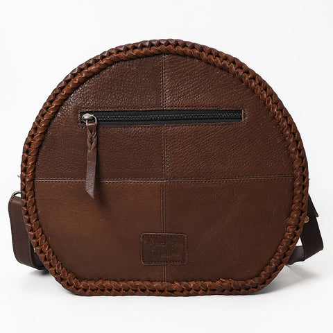 ADBGM507 Round Desert Etched Canteen - Western Leather Bag with Cactus Landscape Art