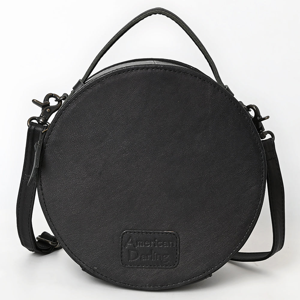 ADBG1600 Round Cowhide & Tooled Leather Canteen Bag with Turquoise Floral Design