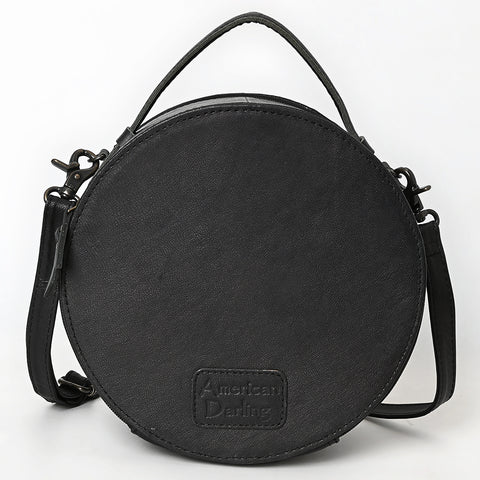 American Darling Western Genuine Leather Canteen Bag with Hand-Tooled Detailing & Hair-On Accents