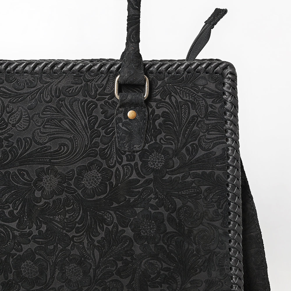 ADBG1603 Handtooled Leather Tote Bag with Braided Edges & Shoulder Strap