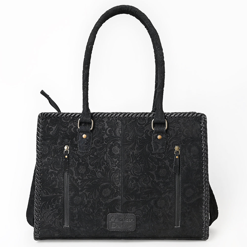 ADBG1603 Handtooled Leather Tote Bag with Braided Edges & Shoulder Strap