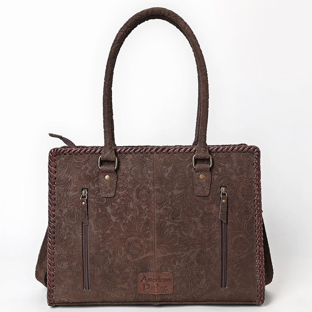 ADBG1603 Handtooled Leather Tote Bag with Braided Edges & Shoulder Strap