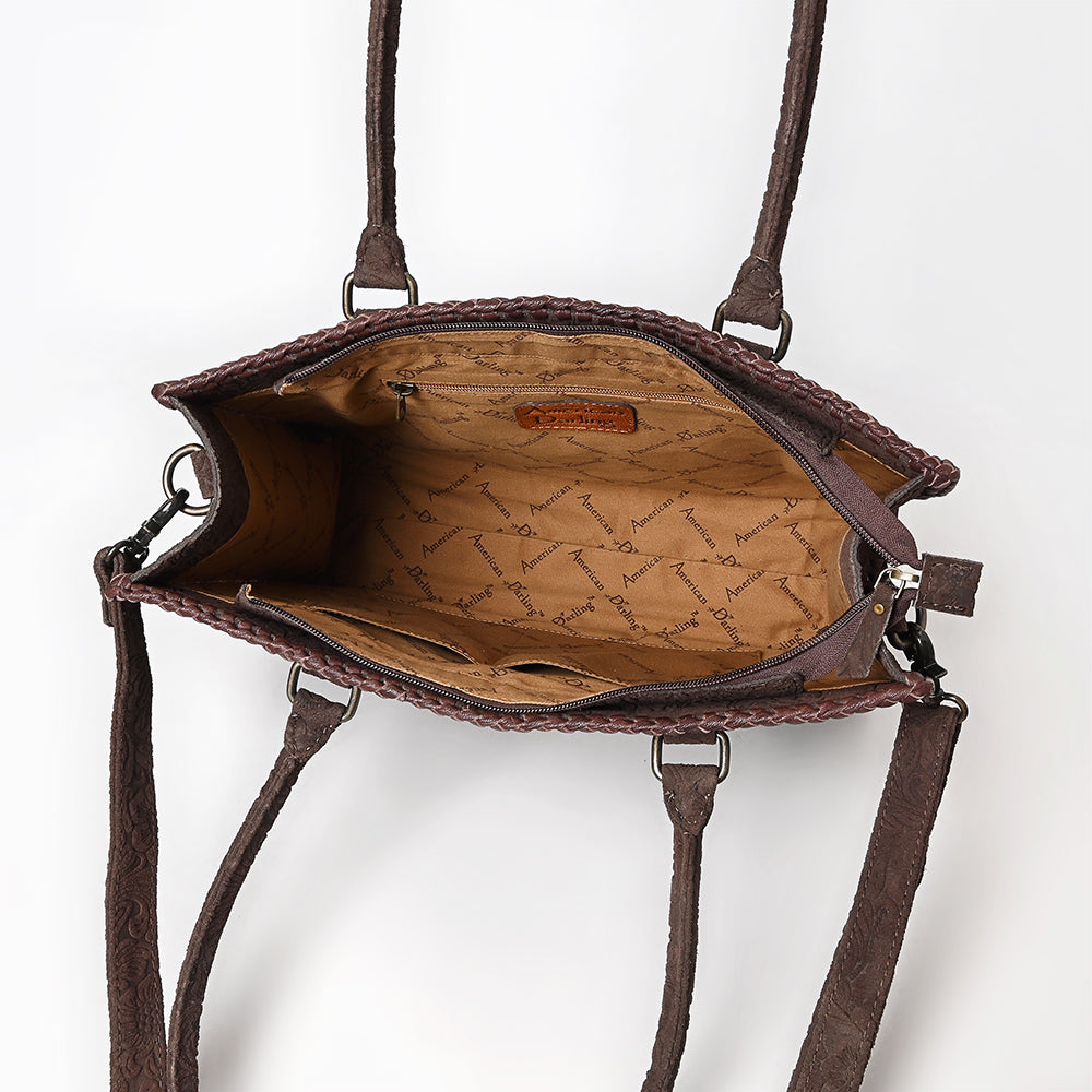 ADBG1603 Handtooled Leather Tote Bag with Braided Edges & Shoulder Strap