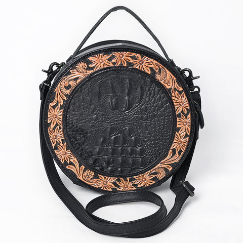 American Darling Western Genuine Leather Hand-Tooled Canteen Bag with Floral Carving