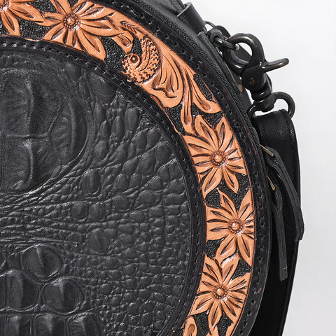 American Darling Western Genuine Leather Hand-Tooled Canteen Bag with Floral Carving