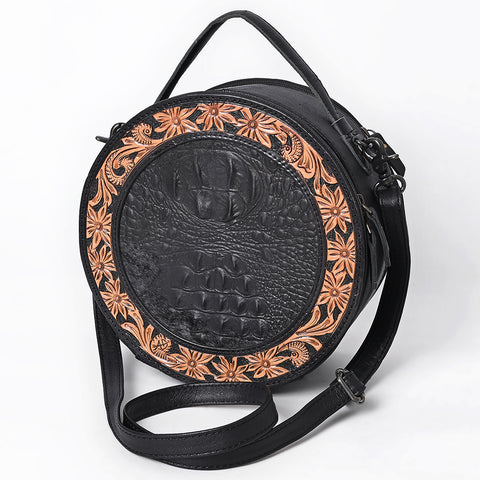 American Darling Western Genuine Leather Hand-Tooled Canteen Bag with Floral Carving