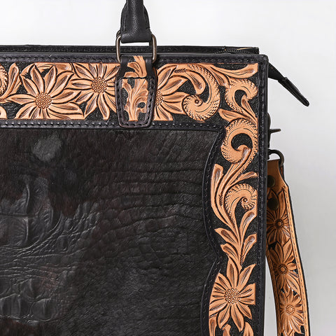 American Darling Western Genuine Crocodile-Embossed Leather Hand-Tooled Tote Bag with Floral Carving
