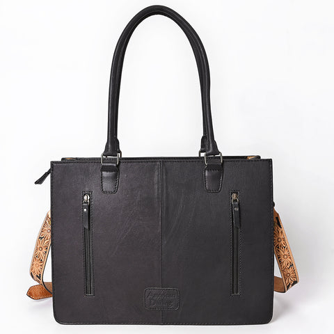 American Darling Western Genuine Crocodile-Embossed Leather Hand-Tooled Tote Bag with Floral Carving