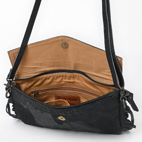 American Darling Western Genuine Leather Hand-Tooled Crossbody Hand Bag with Fringe Design