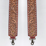 ADBT147 Wide Hand-Tooled Leather Bag Strap with Whipstitch Edges - Western Floral Carved Replacement