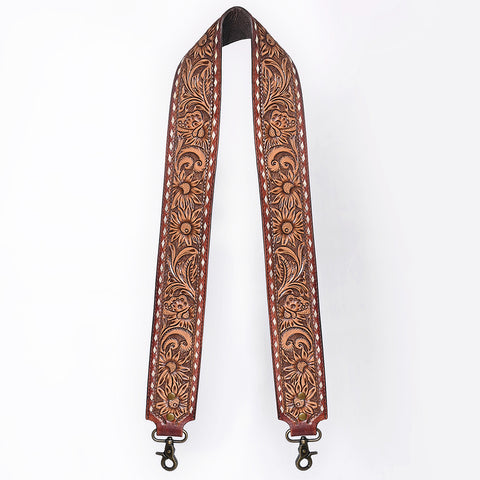 ADBT147 Wide Hand-Tooled Leather Bag Strap with Whipstitch Edges - Western Floral Carved Replacement