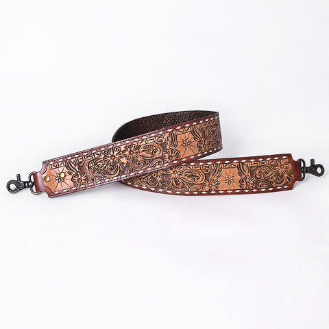 ADBT147 Wide Hand-Tooled Leather Bag Strap with Whipstitch Edges - Western Floral Carved Replacement