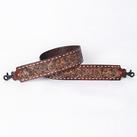 ADBT147 Wide Hand-Tooled Leather Bag Strap with Whipstitch Edges - Western Floral Carved Replacement