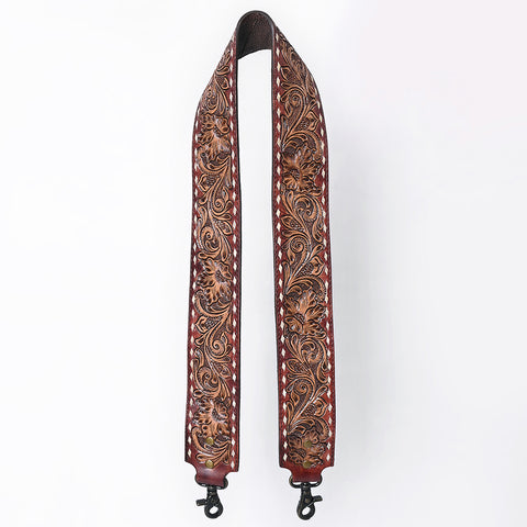 ADBT147 Wide Hand-Tooled Leather Bag Strap with Whipstitch Edges - Western Floral Carved Replacement