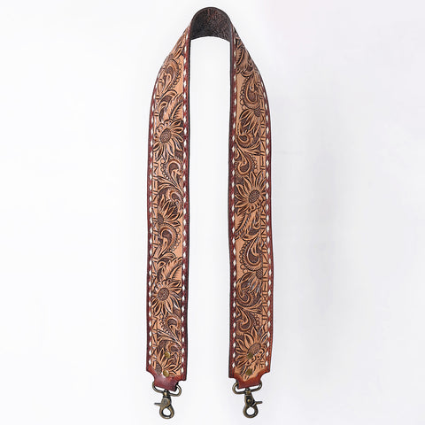 ADBT147 Wide Hand-Tooled Leather Bag Strap with Whipstitch Edges - Western Floral Carved Replacement